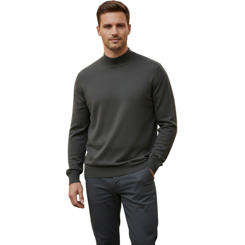 Bachrach LUXURY Silk Cashmere Blend Charcoal Grey Mock Neck Sweater Men's Size M